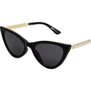 New Betsey Johnson Sunglasses Spice of Life Pearlized Black Plastic Cat Eye Gold